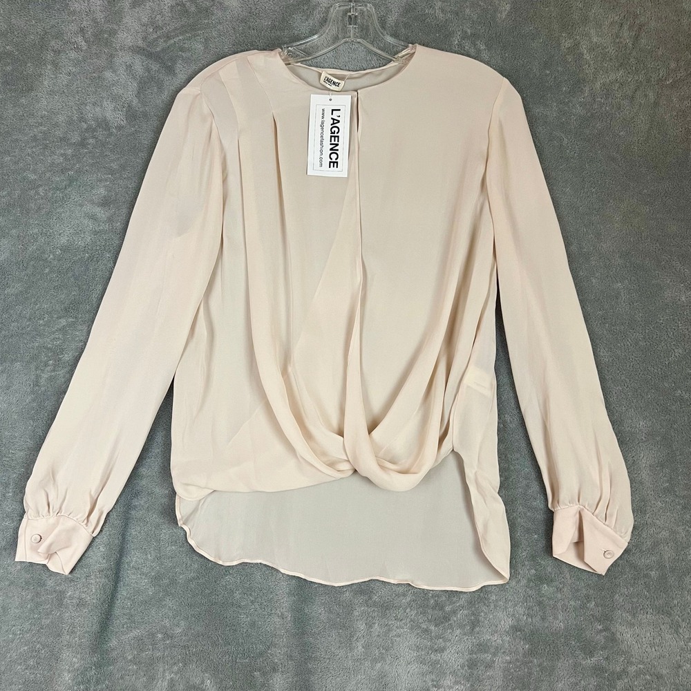 New L'Agence Blouse Womens 2 Faux‎ Wrap Draped Quiet Luxury 100% Silk